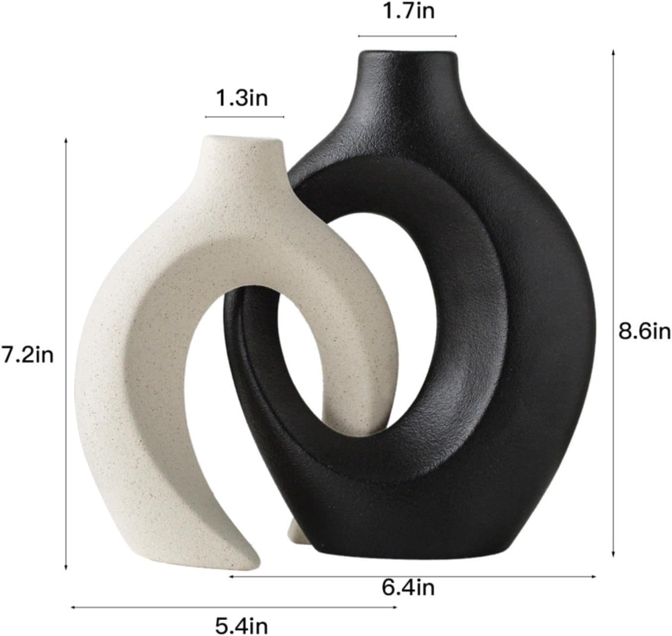 Black and Off-White Hollow Ceramic Vase / Black+off-white L / Set of 2