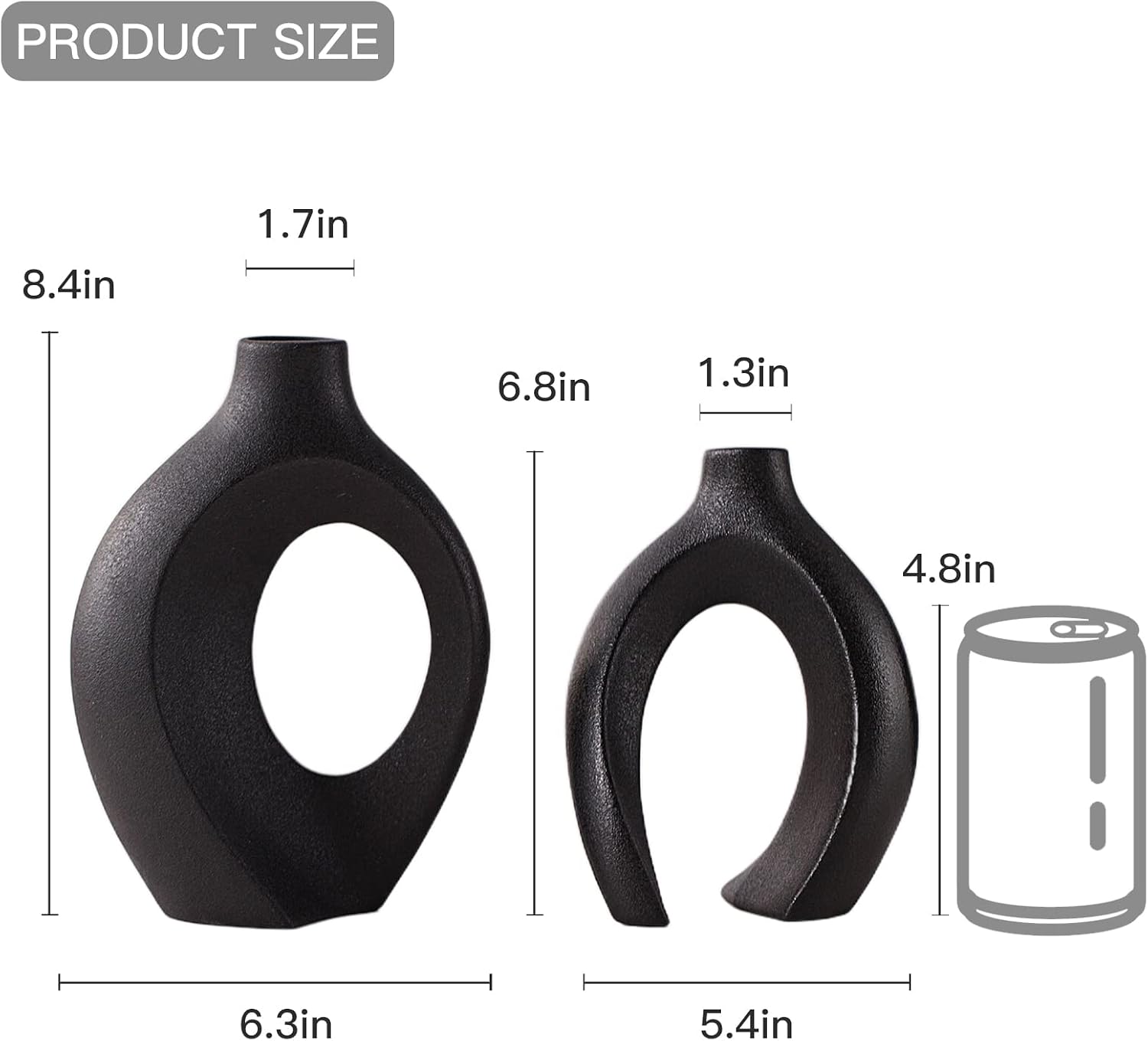 Ceramic Black Small Flower Vase / Large-matte Black / Set of 2