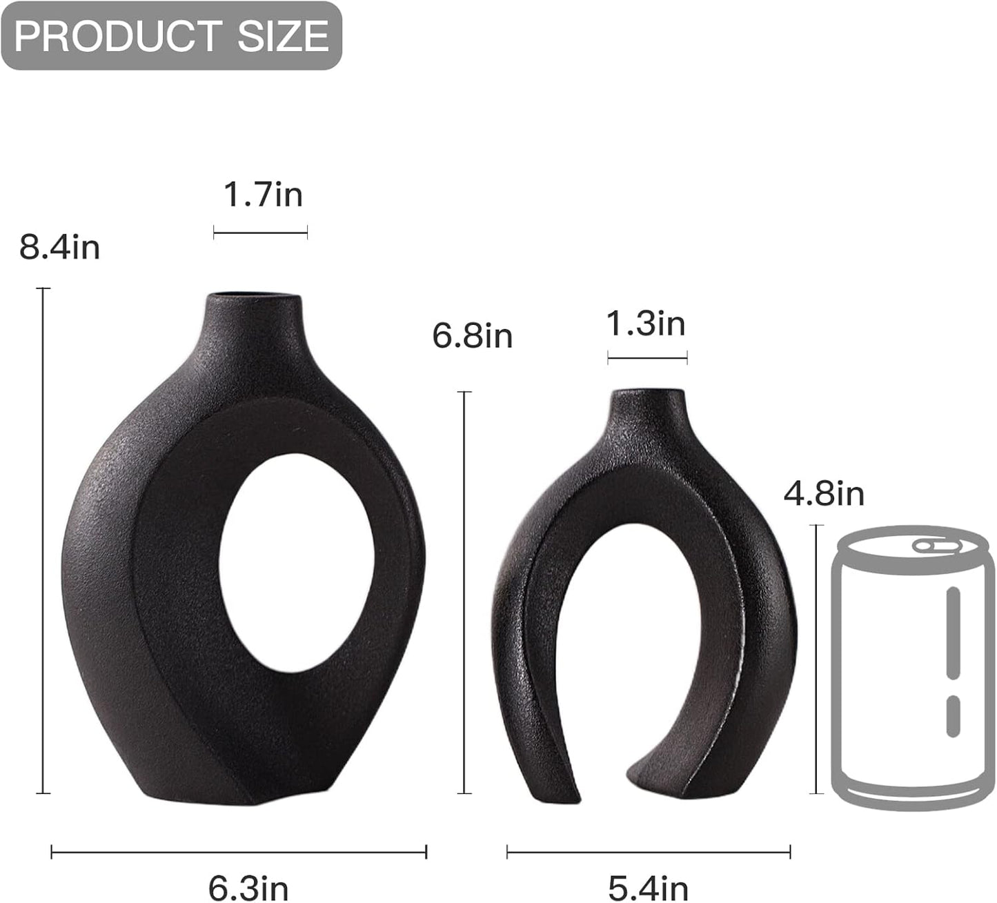 Black Hollow Ceramic Vase / Black - Round Large / Set of 2