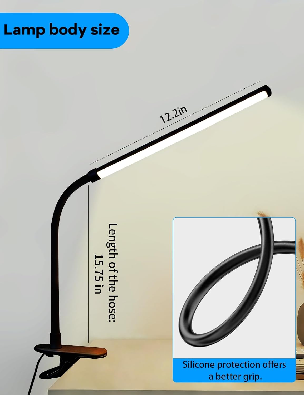 2 Pack LED Desk Lamp with Clamp,Eye-Friendly Clip on Lights for Home Office Study Reading,3 Modes 10 Brightness,Long