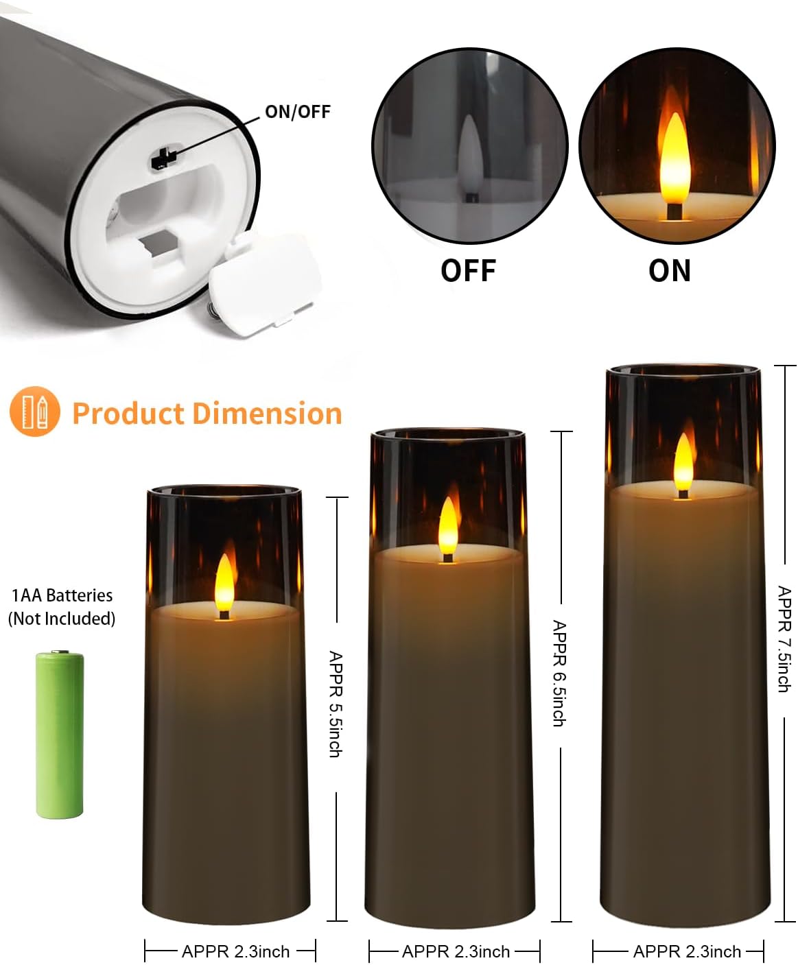 kakoya Flickering Flameless Candles Battery Operated with Remote and 2/4/6/8 H Timer Plexiglass Led Pillar Candles Pack