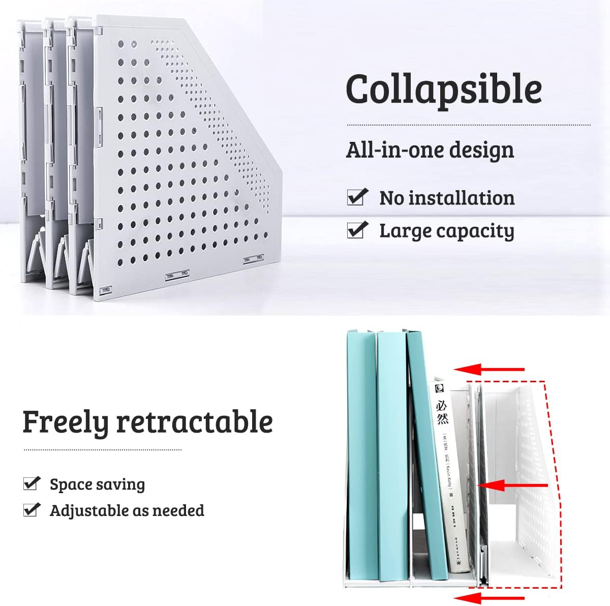SAYEEC 2Pcs Collapsible Plastic Magazine File Holder Vertical Binder Storage Organizer for Desk Sturdy Upright Desktop
