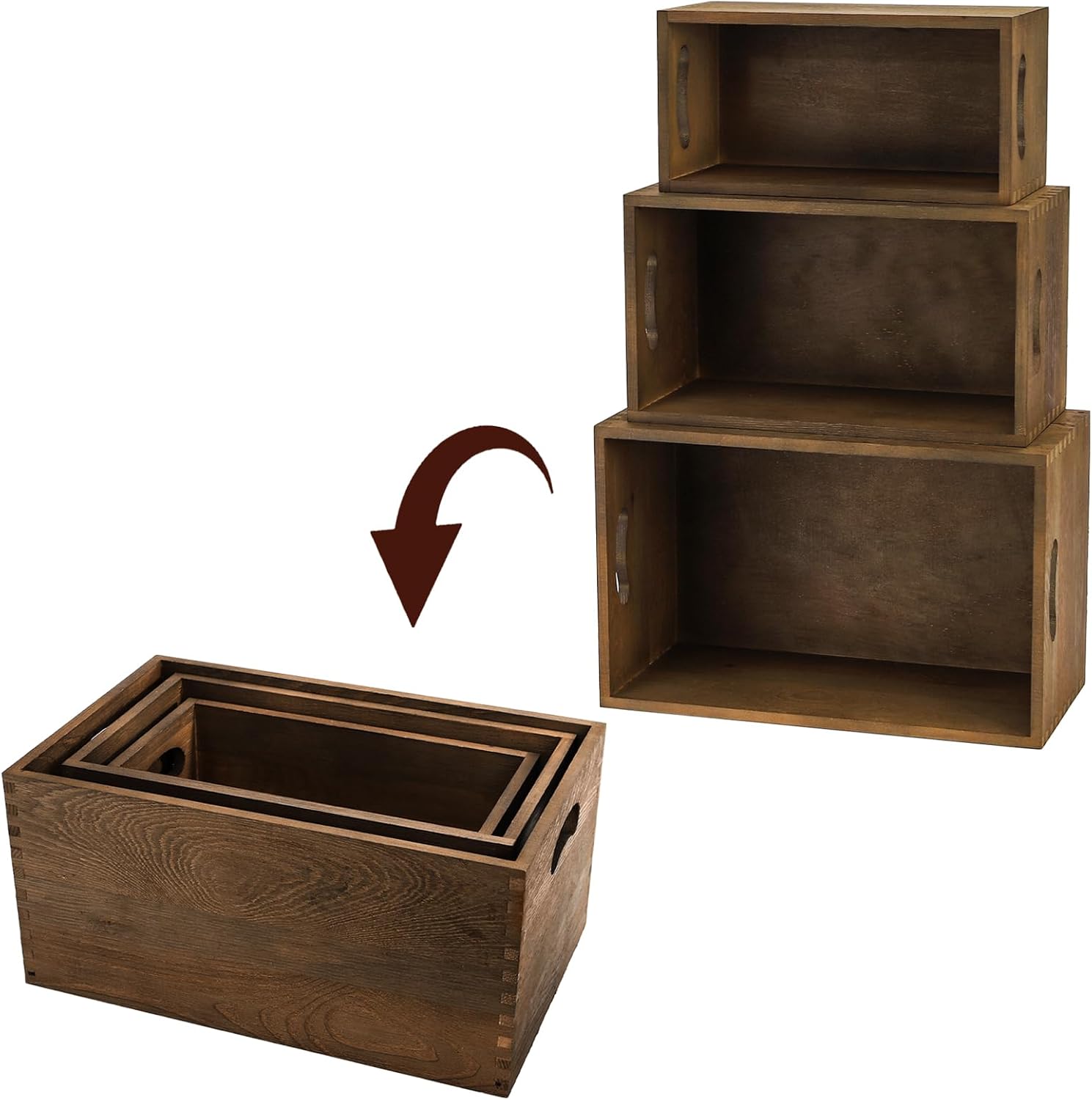 Wood Crate Box / Rustic Brown / Set of 3