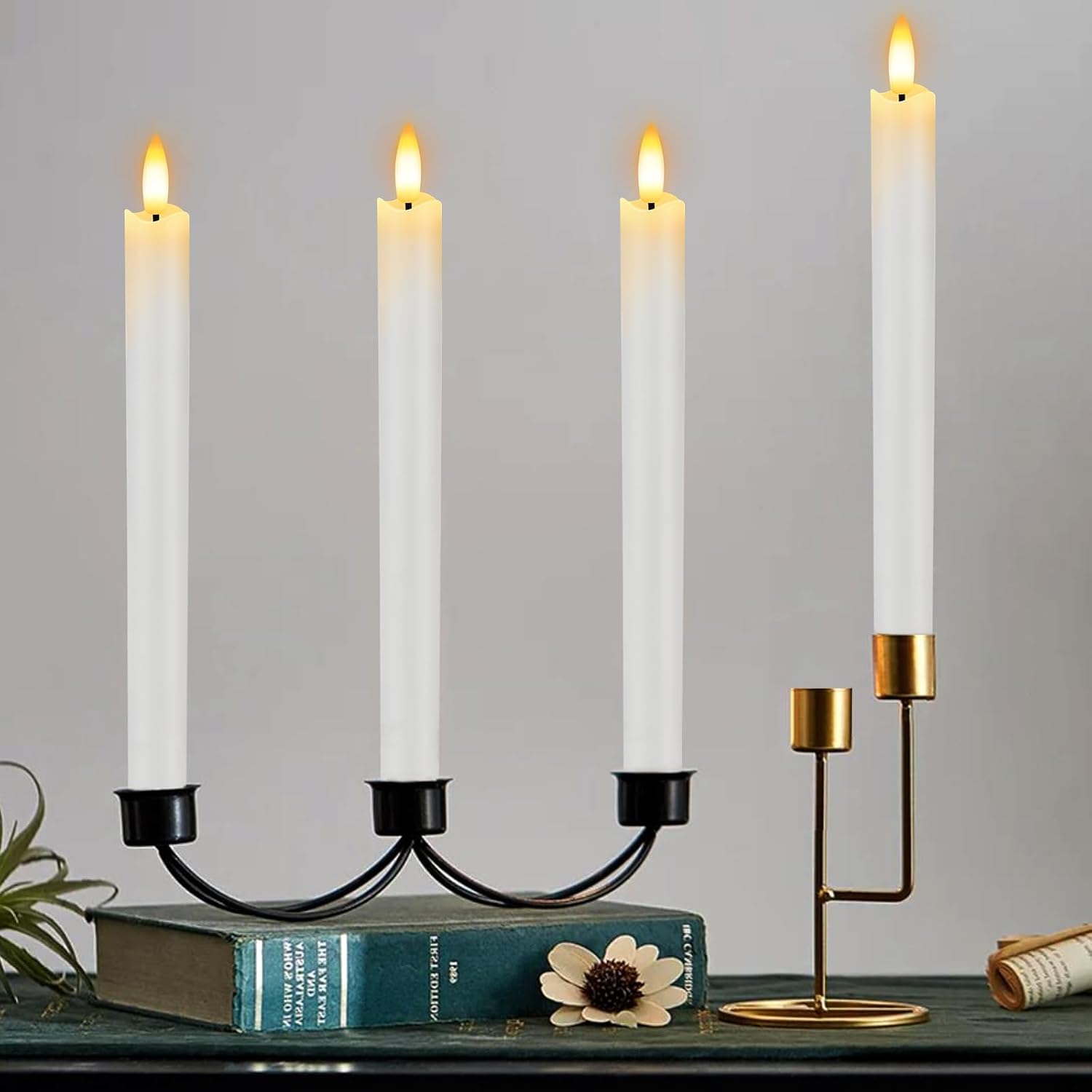 HINZER 6Pcs Flameless Taper Candles with Remote, Fall Home Wedding Decor | Battery Operated Candles Flickering 9.6 inch