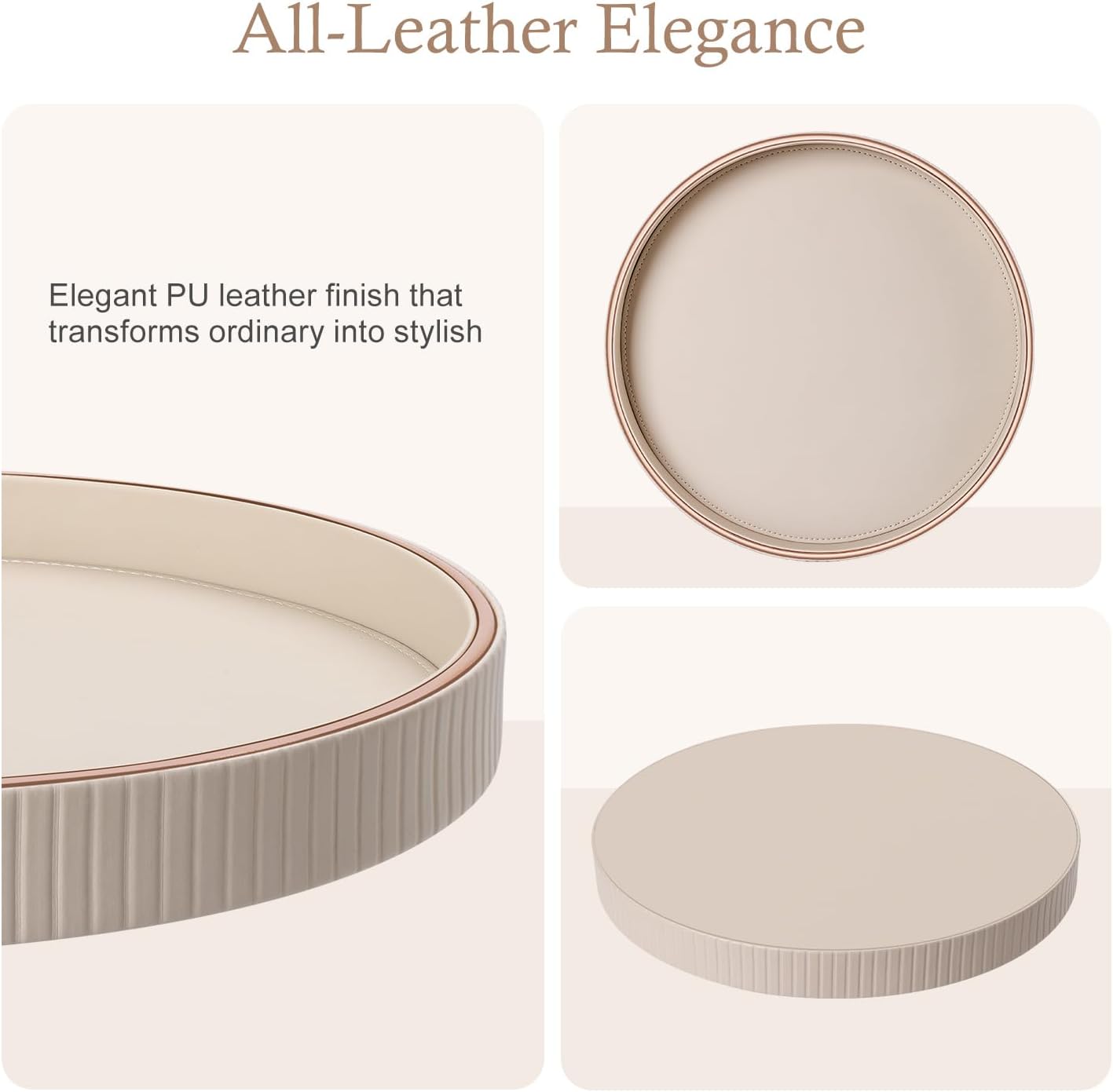 12" Round Decorative Tray / Beige