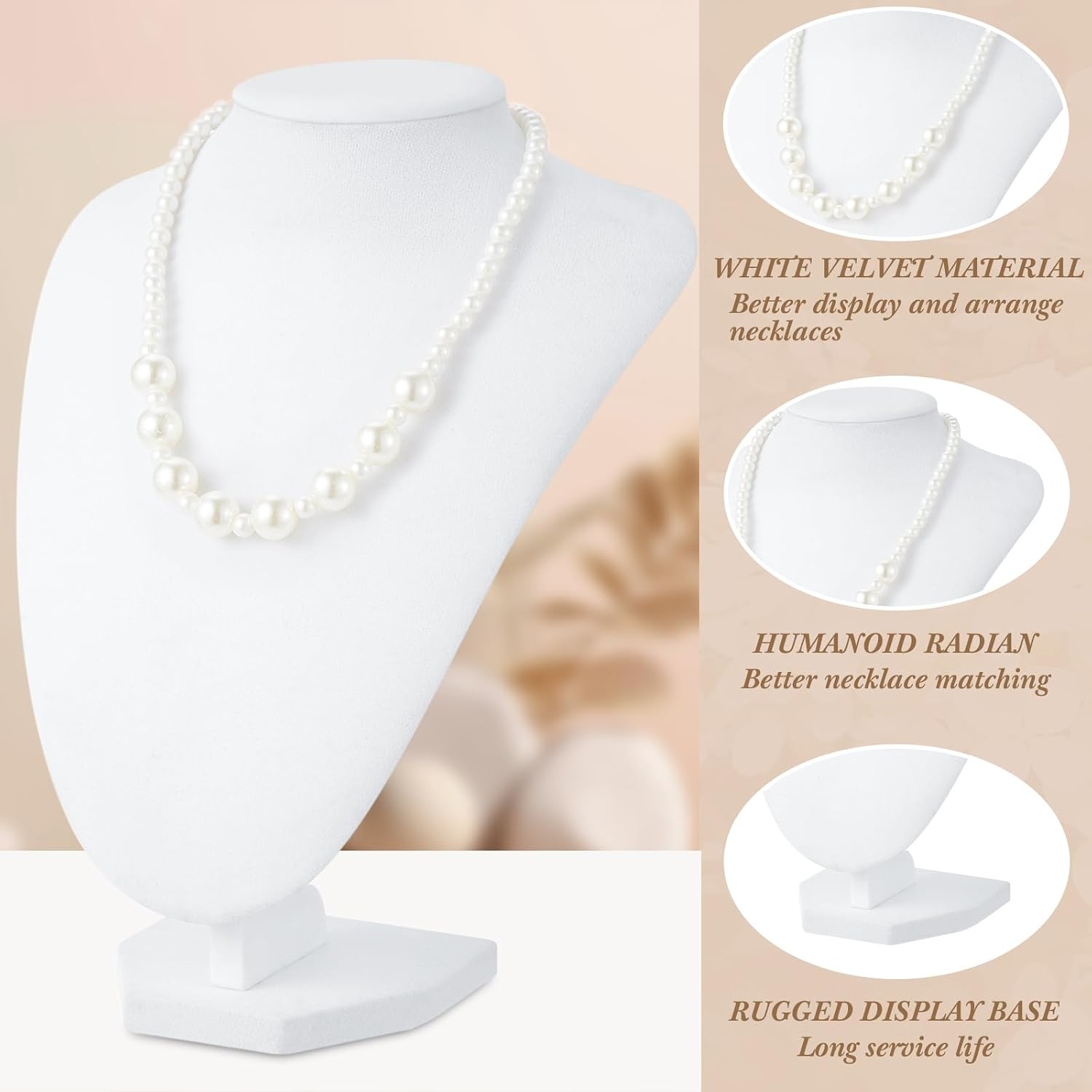 Jewelry Display Set Necklace Display Stand T Bar Bracelet Holder Jewelry / White / Velvet / Set of 6