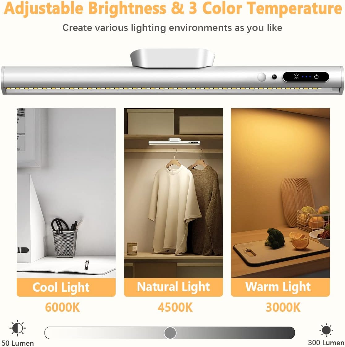 Battery Powered Operated Wall Strip Light with Motion Sensor | LED Light Bar, Rechargeable Magnetic Under Cabinet