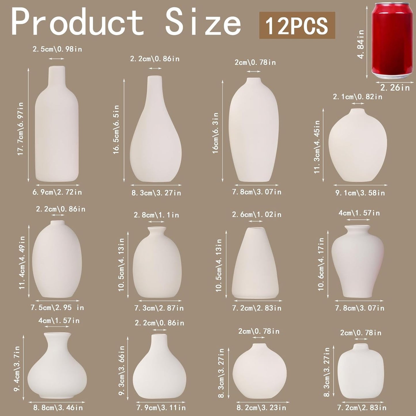 White Ceramic Vase / White-gh-12 / Set of 12