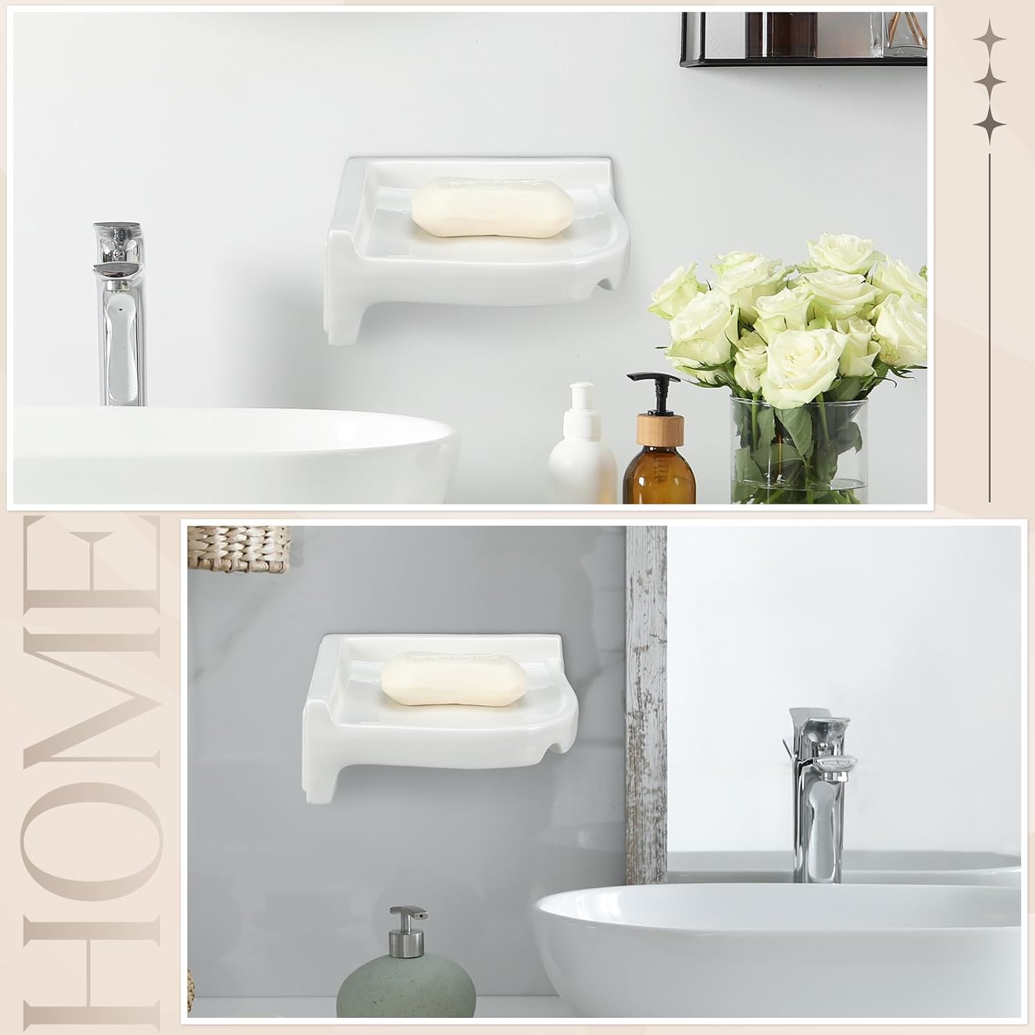 Ceramic Corner Soap Dish for Shower Wall Tile Ceramic Soap Holder Wall / White / 6.5 x 6.5 x 2.5