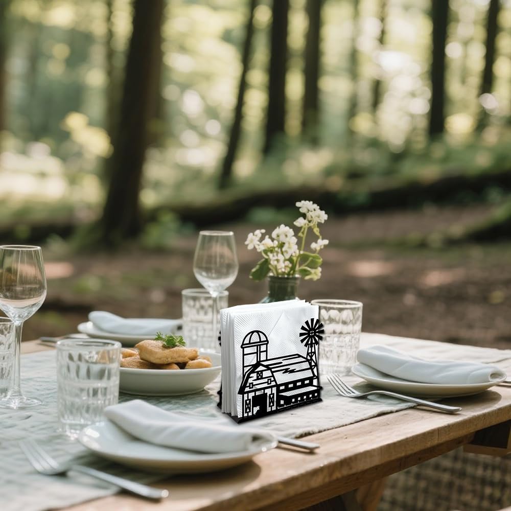 Decorative Metal Napkin Holder / Farm Barn / Black / 5.3 x 4.9 x 1.9