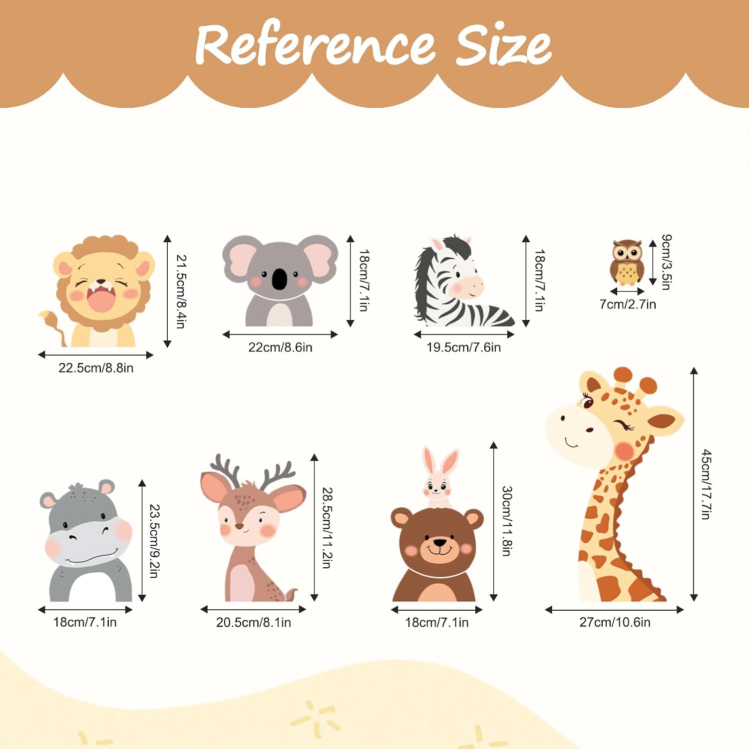 Animal Wall Decals Cartoon Jungle Forest Animals Polka Dot Wall Stickers Giraffe Bear / Set of 79