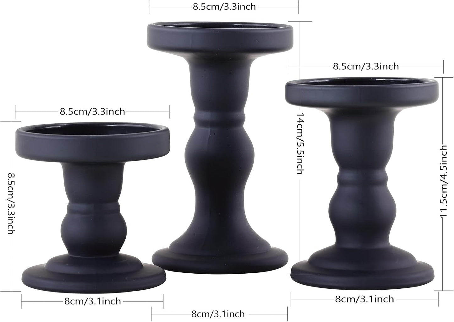 GMWD 3 Pcs Black Glass Candle Holder Set Clear, Candlesticks Holders Pillar Taper Candles Tealight Stand for Wedding