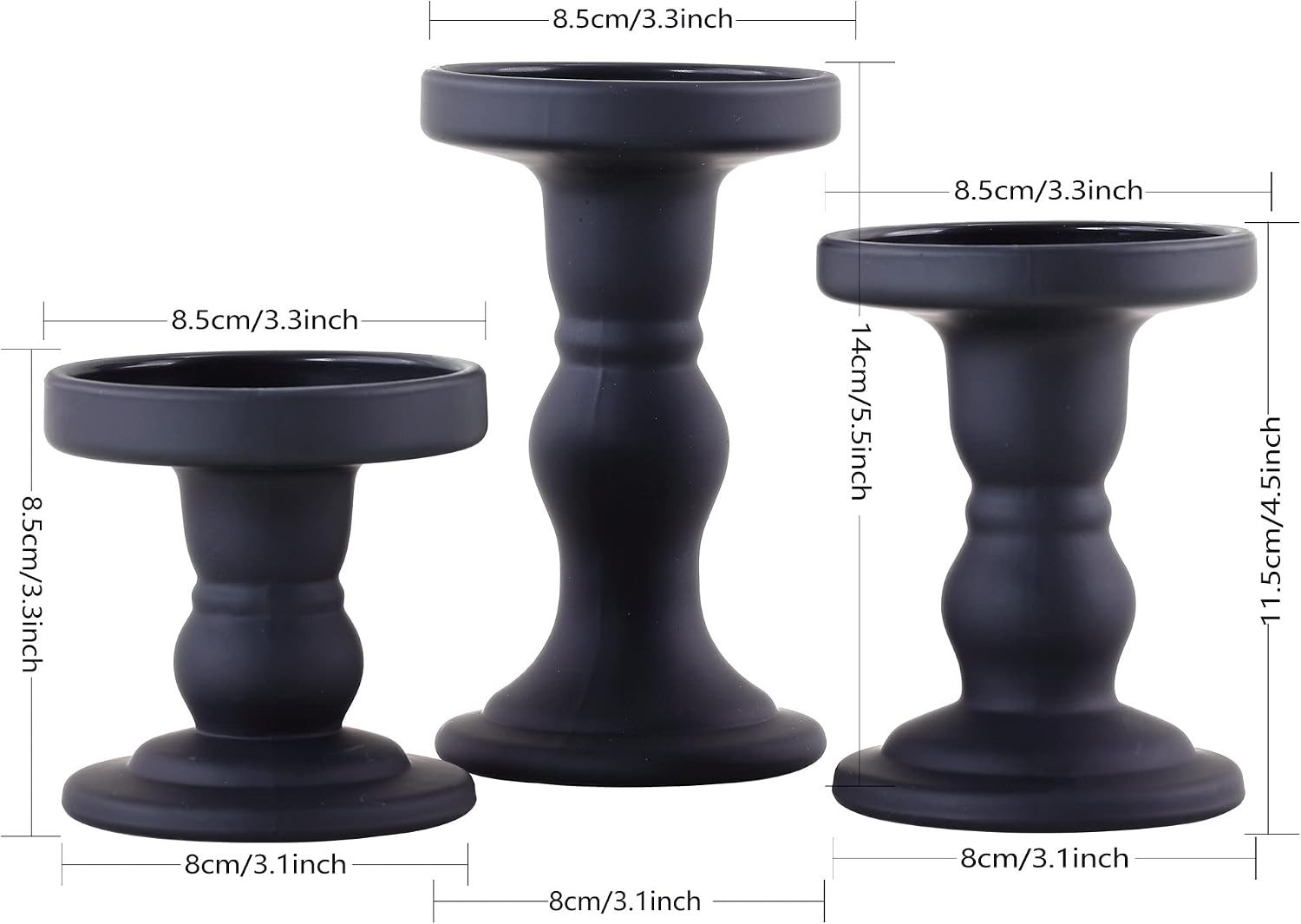 GMWD 3 Pcs Black Glass Candle Holder Set Clear, Candlesticks Holders Pillar Taper Candles Tealight Stand for Wedding