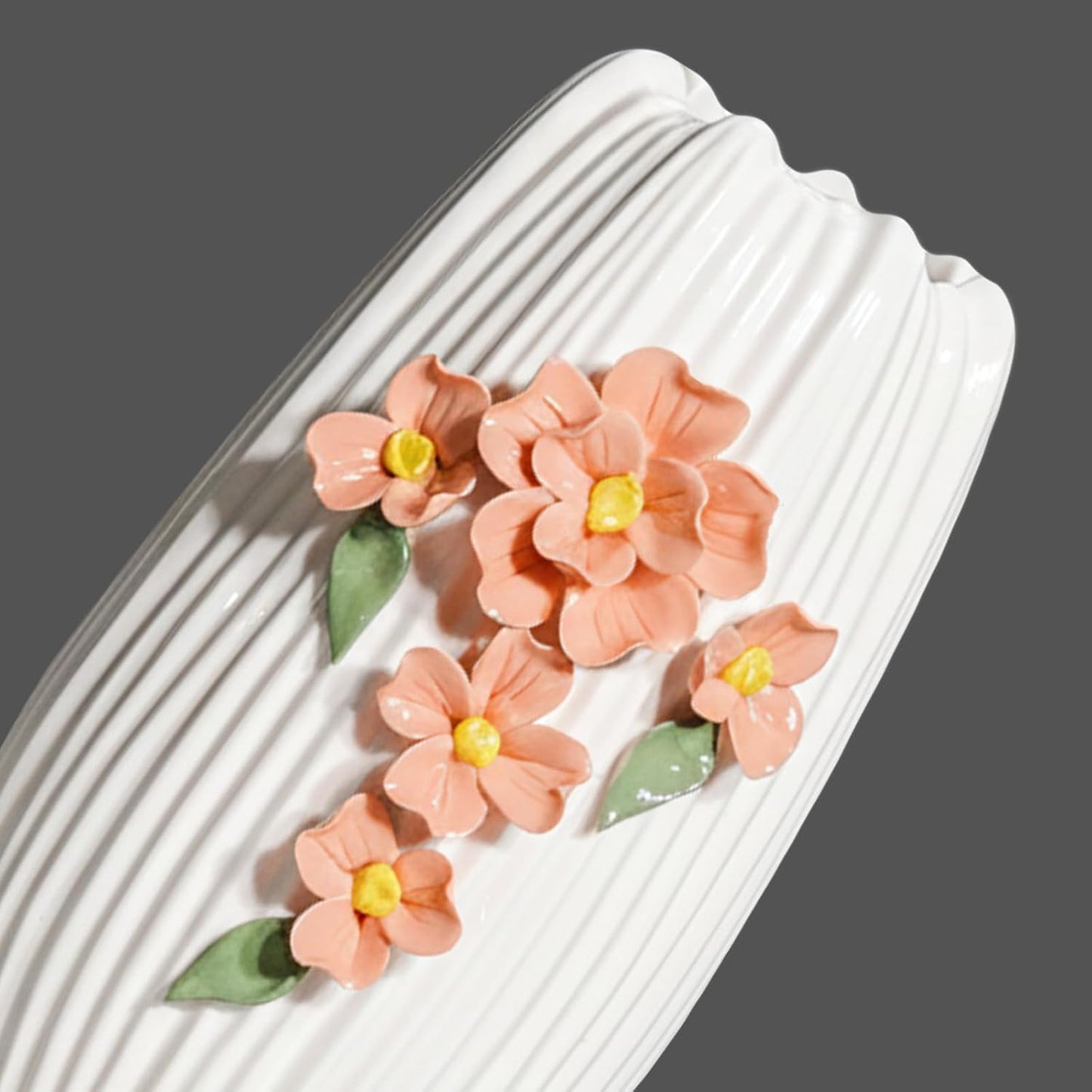 Modern Boho Ceramic Vases Home Decor / White and Orange / 9 Inch