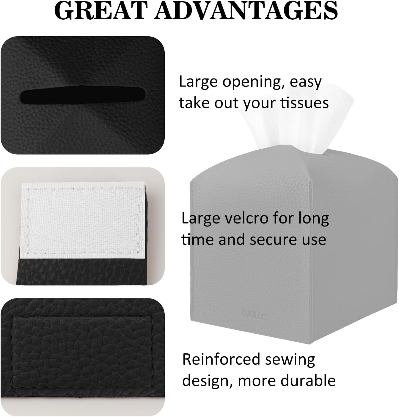 Tissue Box Cover Holder Square Tissue Cube Cover PU Leather Tissue Organizer / Black / Set of 2