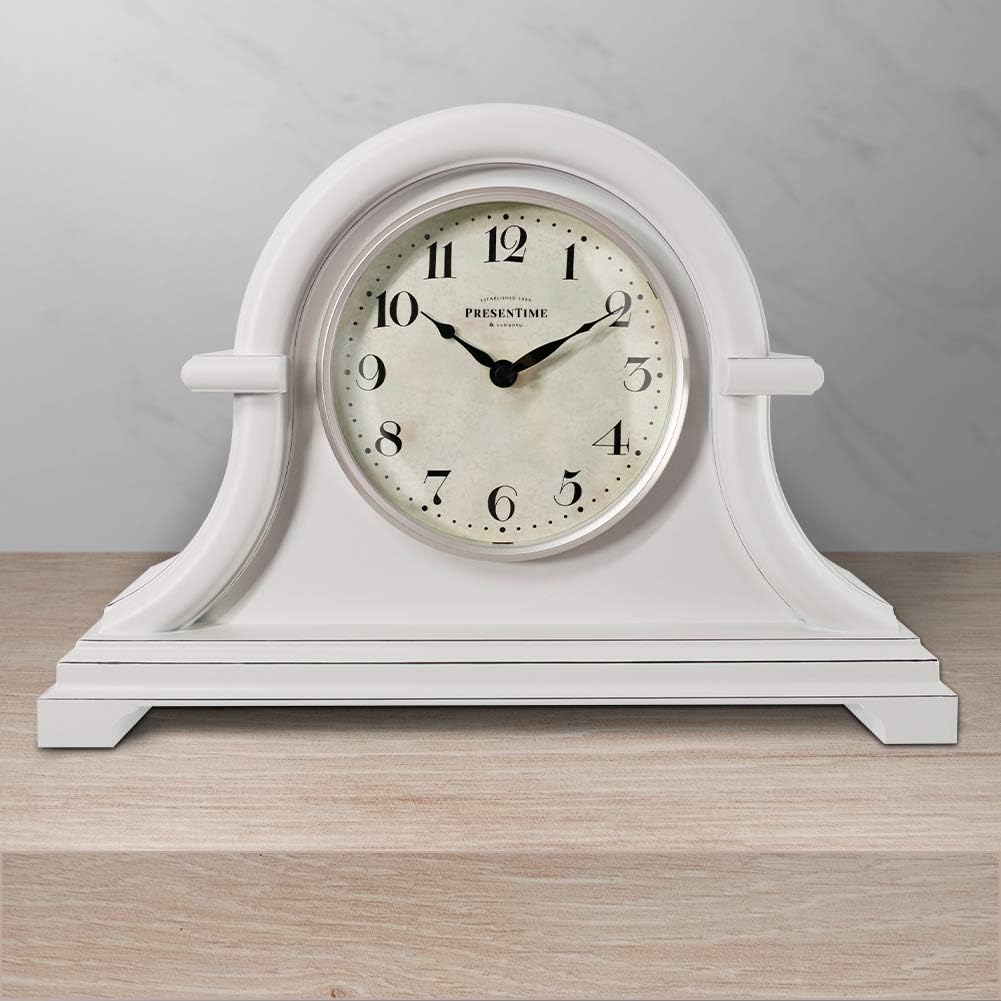Vintage Farmhouse Mantel Clock, Napoleon Desk Clock | 13 x 10 inch, Domed Lens, Quartz Movement, ABS Plastic Case, Gray