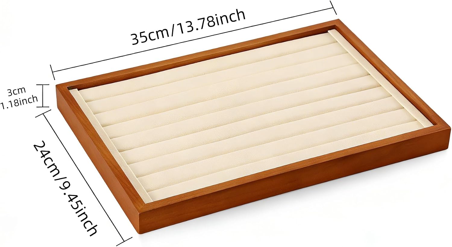 Solid Wood Ring Tray Display Stand Jewelry Drawer / Old Lace / Ring Tray-w 9.45" x H 1.18"x L 13.78