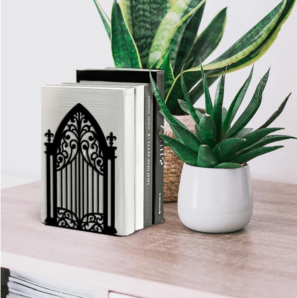 Metal Bookends / Modern Decorative Heavy Duty Study Book Support Stoppers / Gothic Gate