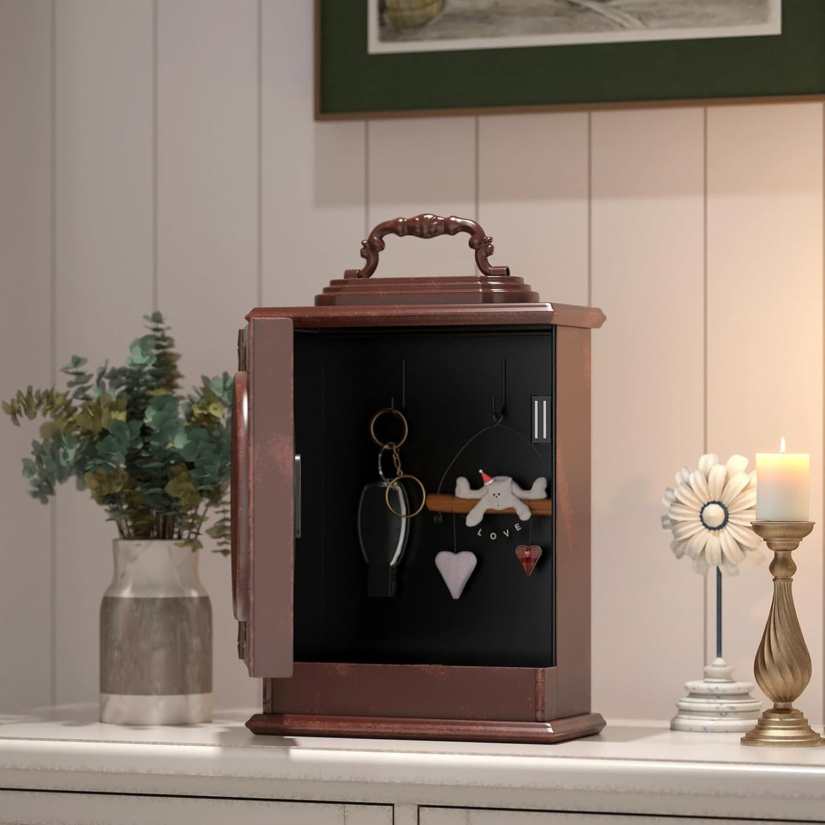 Vintage Mantel Clock with Hidden Safe, Antique Brown Style | Fireplace Clocks, Desk and Shelf Clock for Living Room