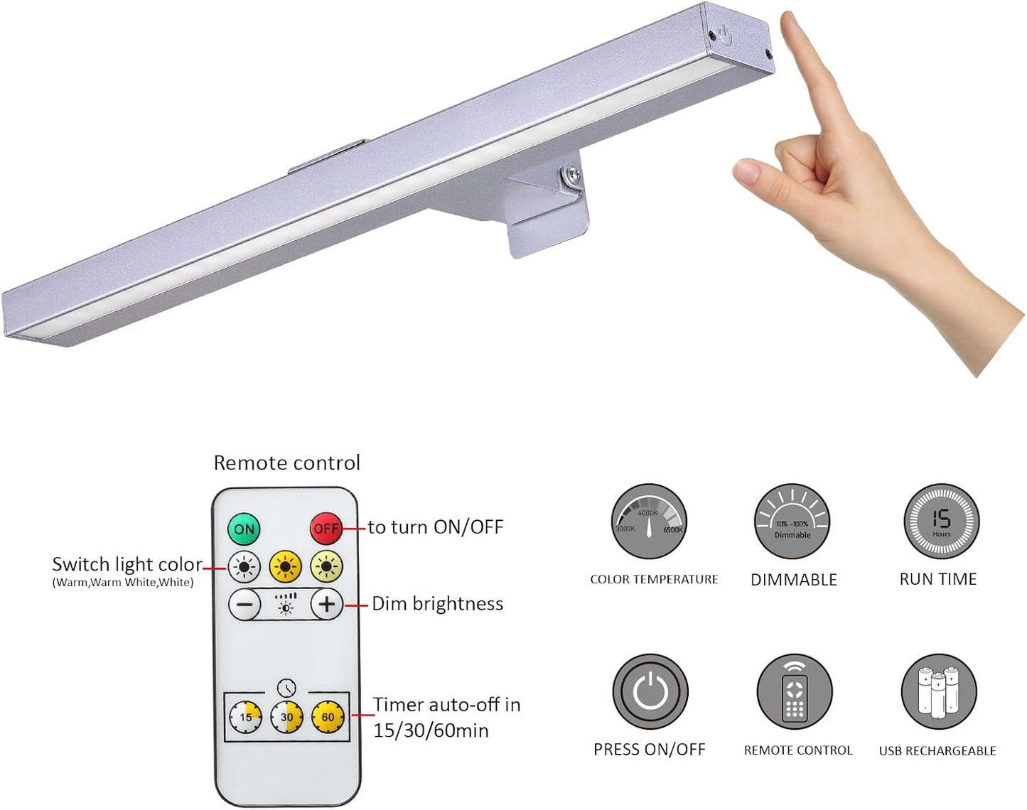 MIOBLUE Wireless Picture Lights with Remote, Metal 16in Recgargeable Battery Painting Light Display Lamp with 3