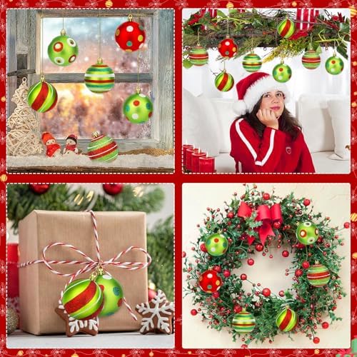 JULMELON 24Pcs Christmas Ornaments for Large Tree, Red and Green Decor