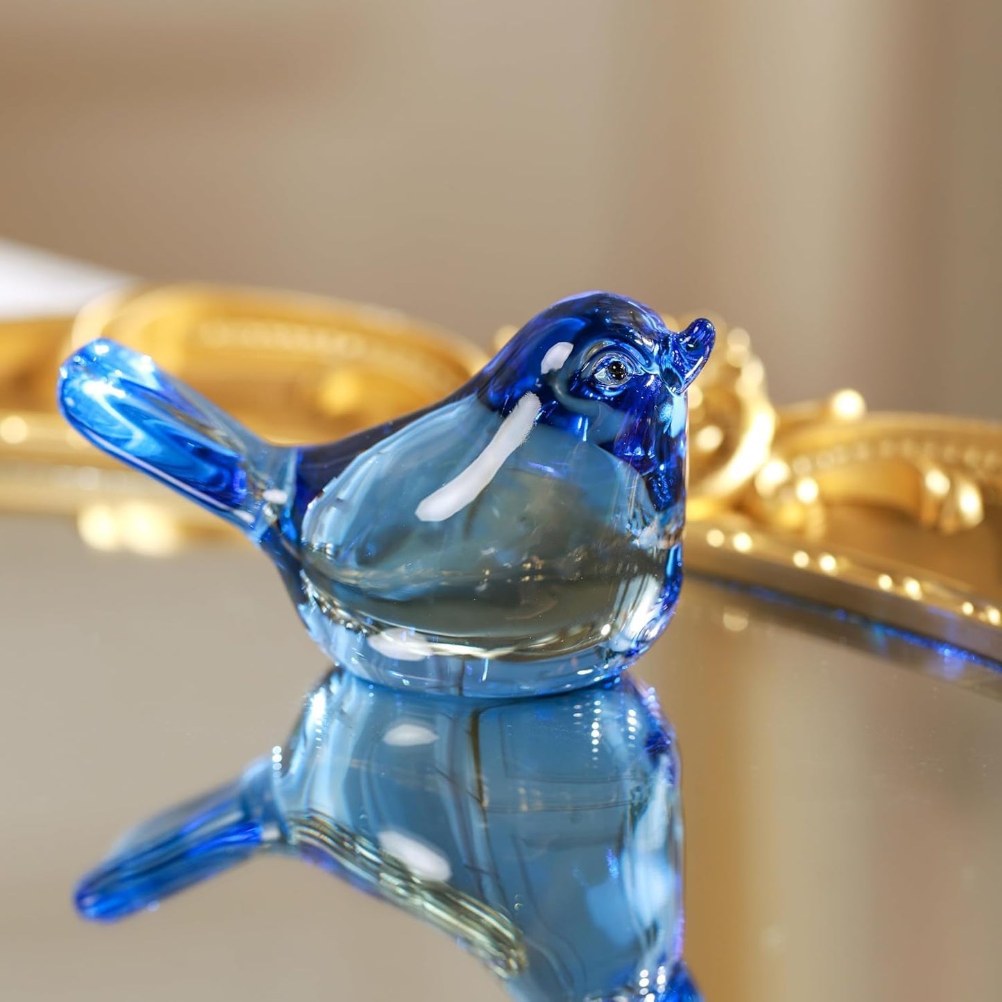 Glass Bird Statues Crystal Bird Figurines Handmade Modern Animal Statue Ornament / Blue / Set of 2