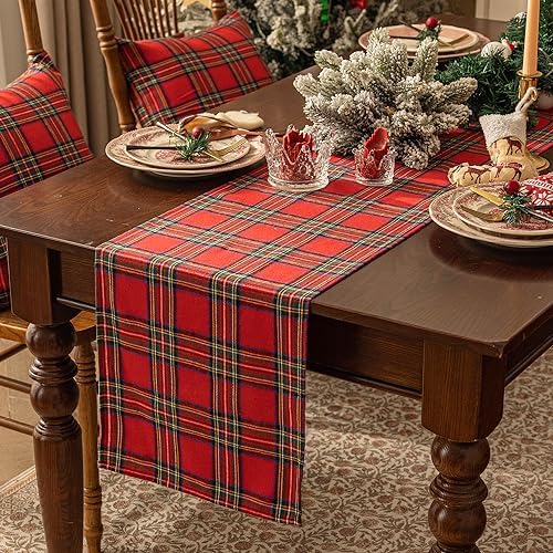 Softalker Christmas Checkered Tartan Table Runner, Red, 13 x 36 Inch
