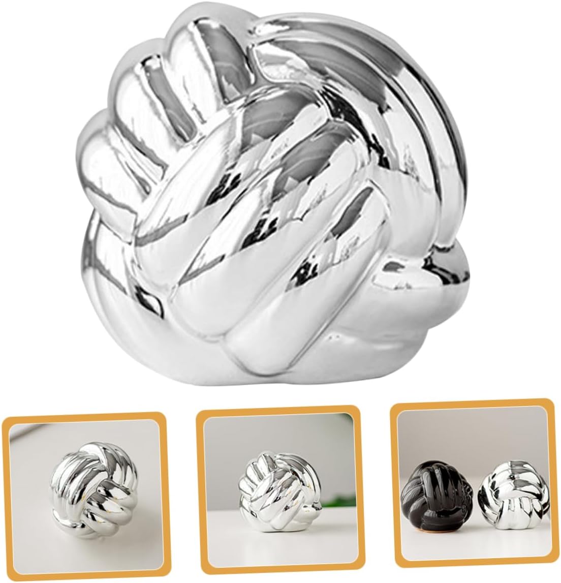 Nordic Style Ceramic Knot Statue Elegant Twisted Line Ornament / Silver / 8.50 x 8.00 x 8.00 / CM