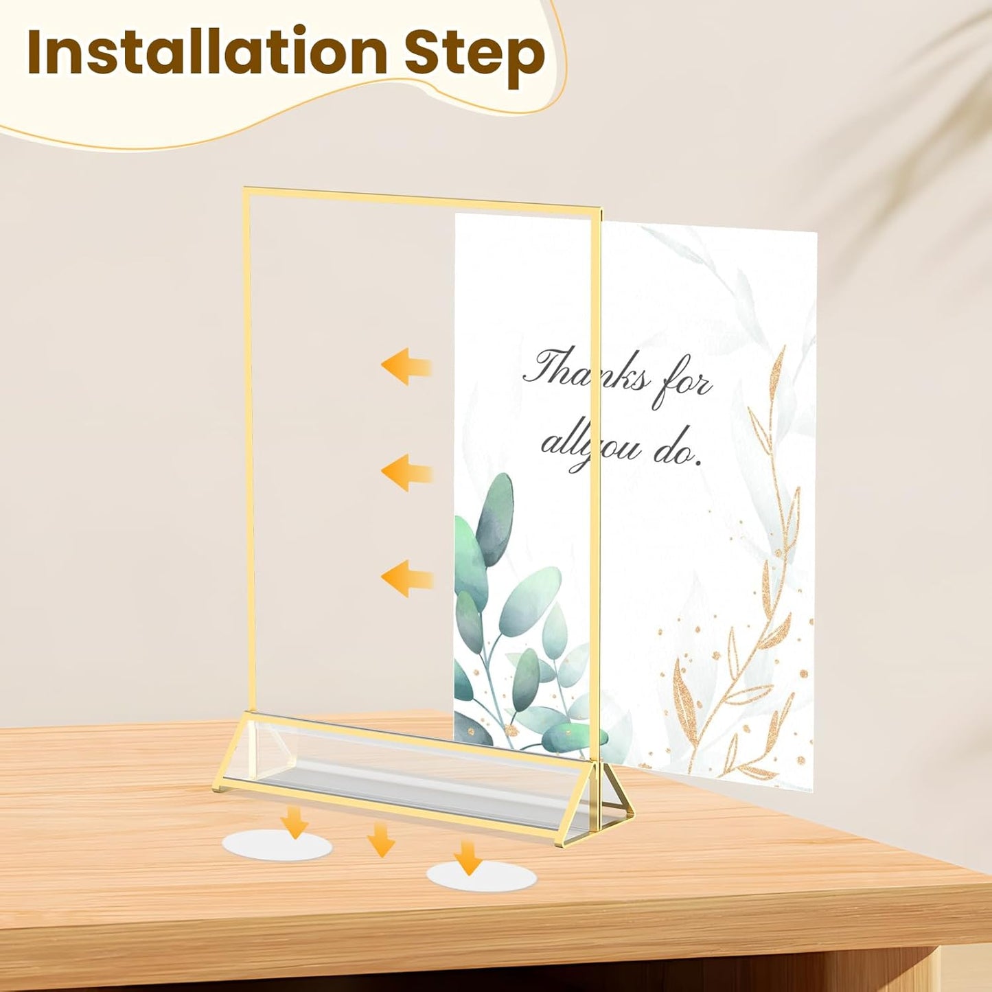 Acrylic Sign Holder Double-Sided Frames Flyer Display Stand for Menu / 5 x 7 / Gold / Set of 6