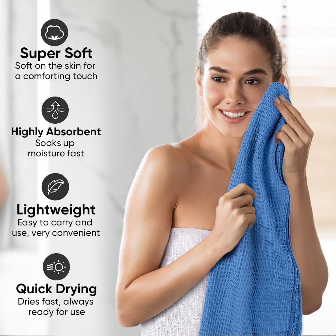 HOMEXCEL Waffle Bath Towels Set of 4 Pack, Waffle Towels for Bathroom | 400GSM Microfiber Waffle Bathroom Towel Set