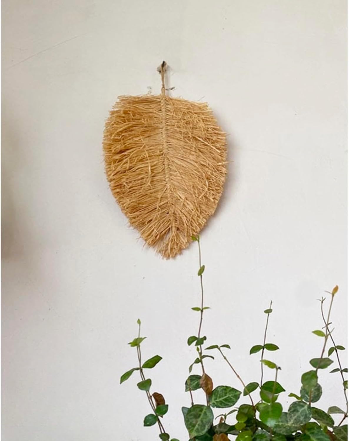 Boho Raffia Leaf Wall Hanging Decor / Brown / Set of 2
