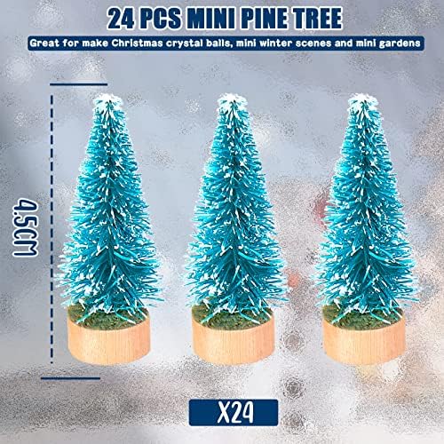 Sumind 24 Pcs Mini Christmas Bottle Brush Trees Craft Miniature Tiny Sisal Trees with Wooden Base Christmas Winter Snow Tabletop for Crafts Display Decor(Aquamarine Blue)