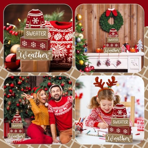 Lineshading 4 Pcs Christmas Table Decoration Wooden Block Signs Sweater