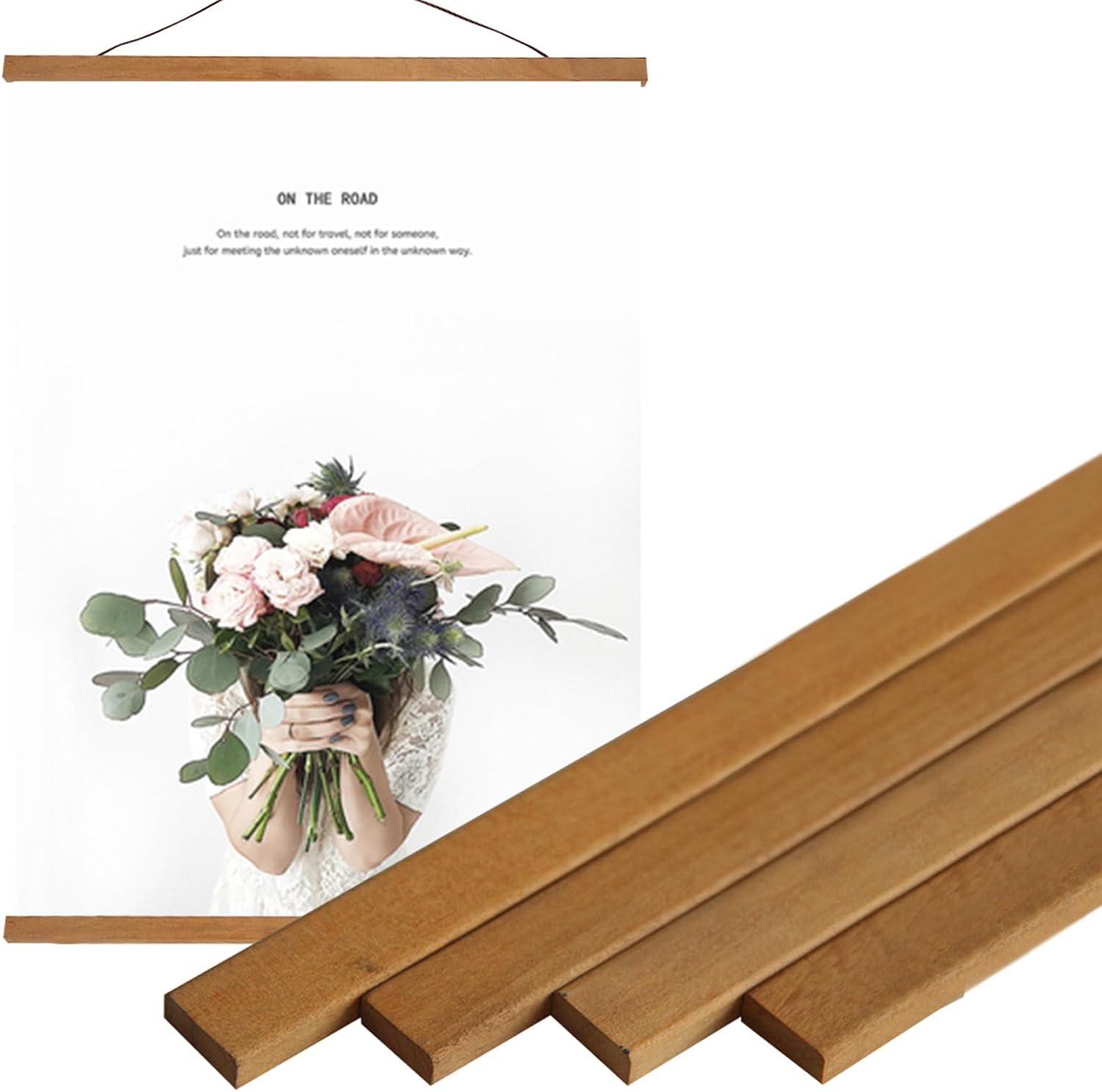 Miaowater 2 Pack Magnetic Poster Frame Hanger,44x24 44x32 44x28 Light Wood Wooden Frames Hangers for Photo Picture Art