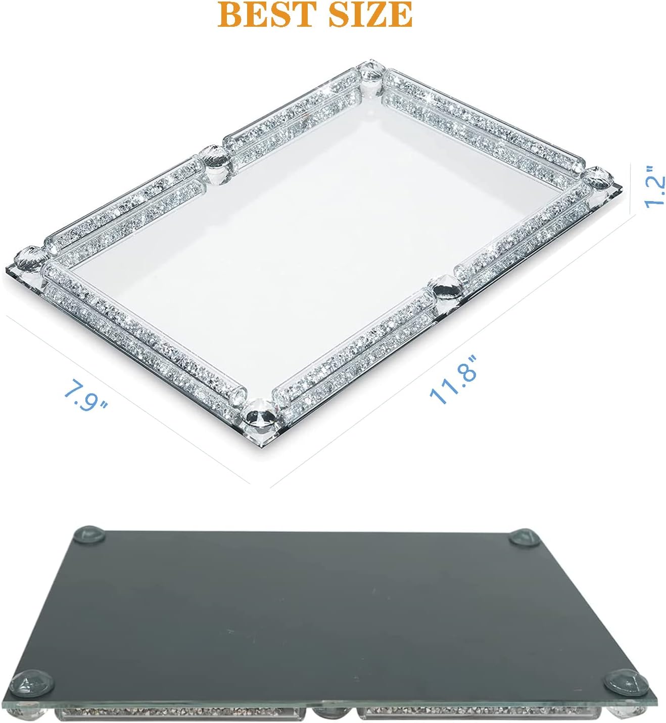 Crystal Glass Tray / Silver / 11.8 x 7.9