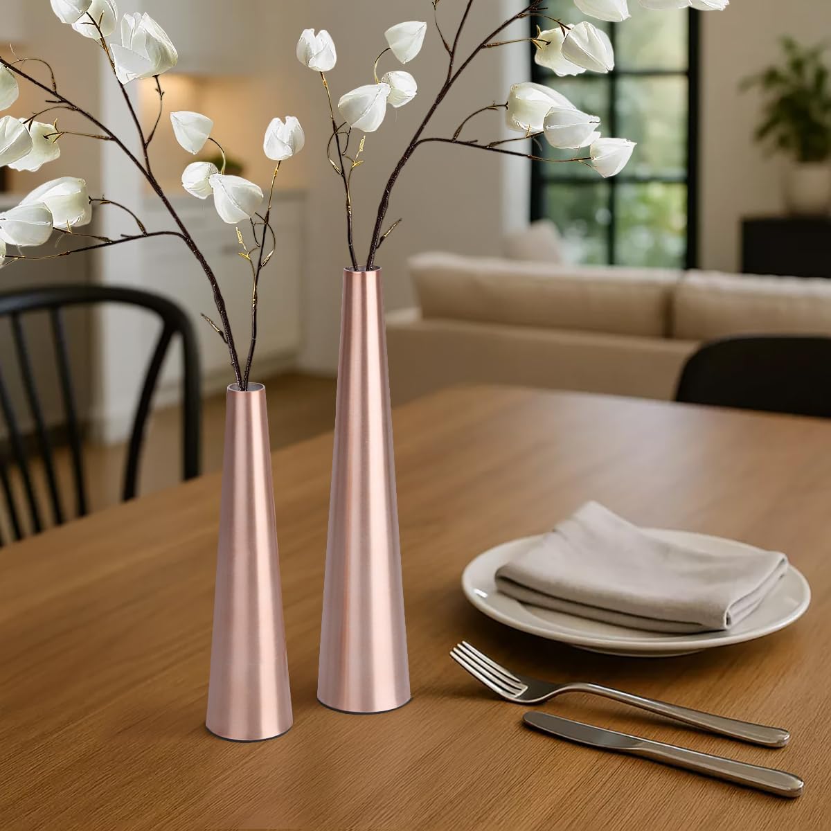 Vixdonos 10.5/8.5 inch Gold Metal Vase Small Dried Flower Vase Set of 2 Taper Vase for Wedding Table Centerpiece