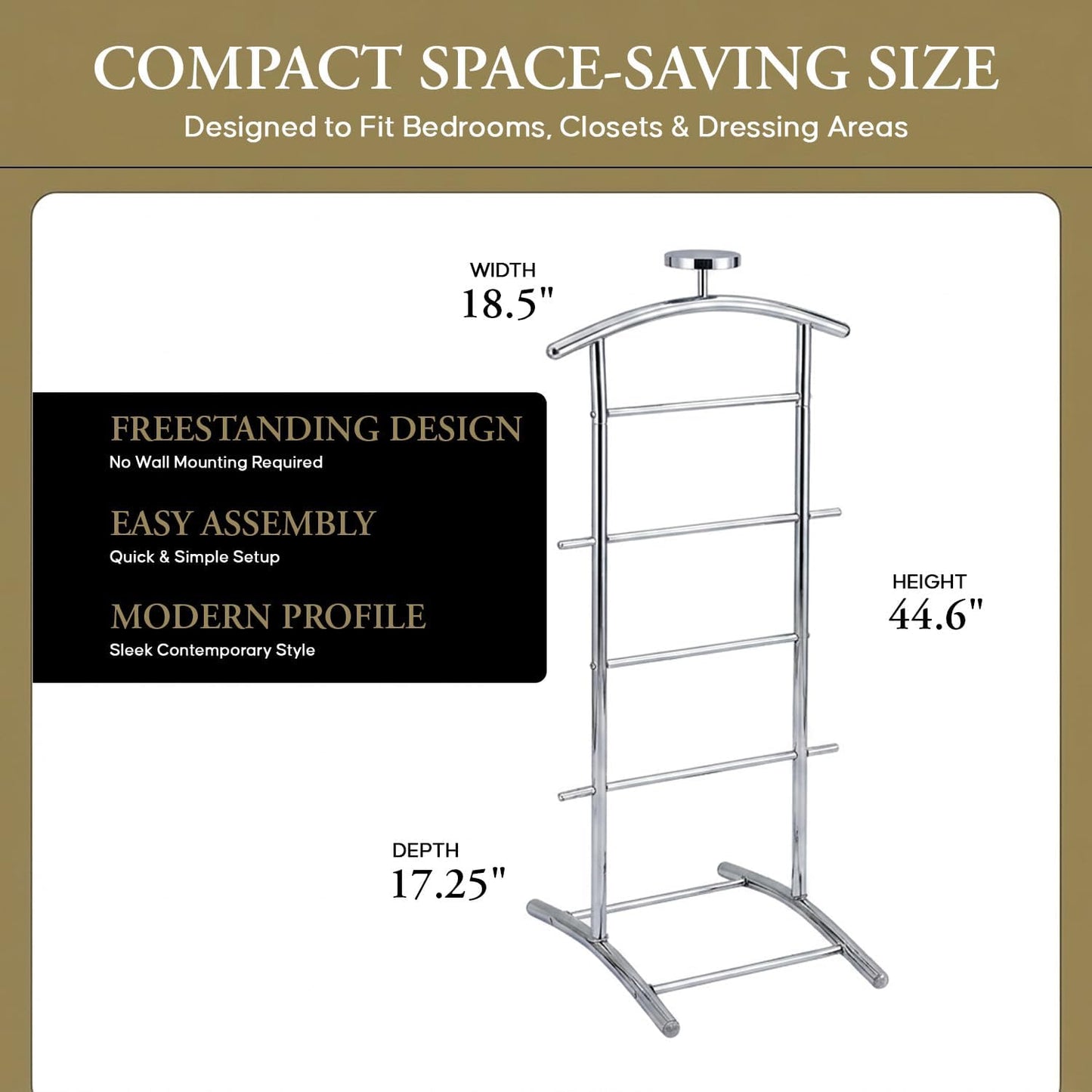 Kings Brand Freestanding Metal Suit Valet Stand with Tie Bar, Chrome | Complete Clothing Organizer with Hanger, Trouser