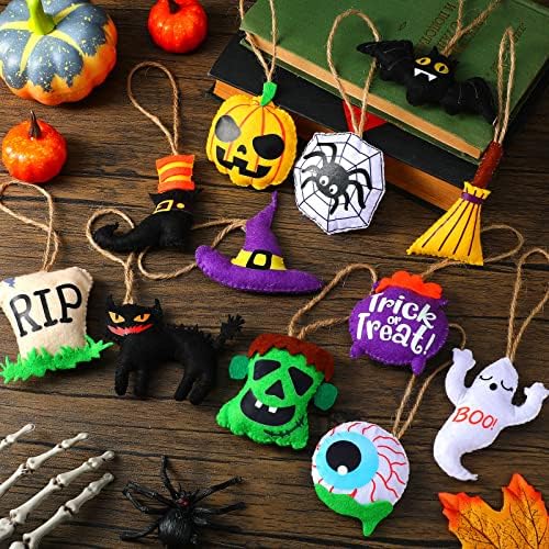 Oudain 12 Pcs Halloween Tree Ornaments 3D Felt Pumpkin Ghost Witch Bat