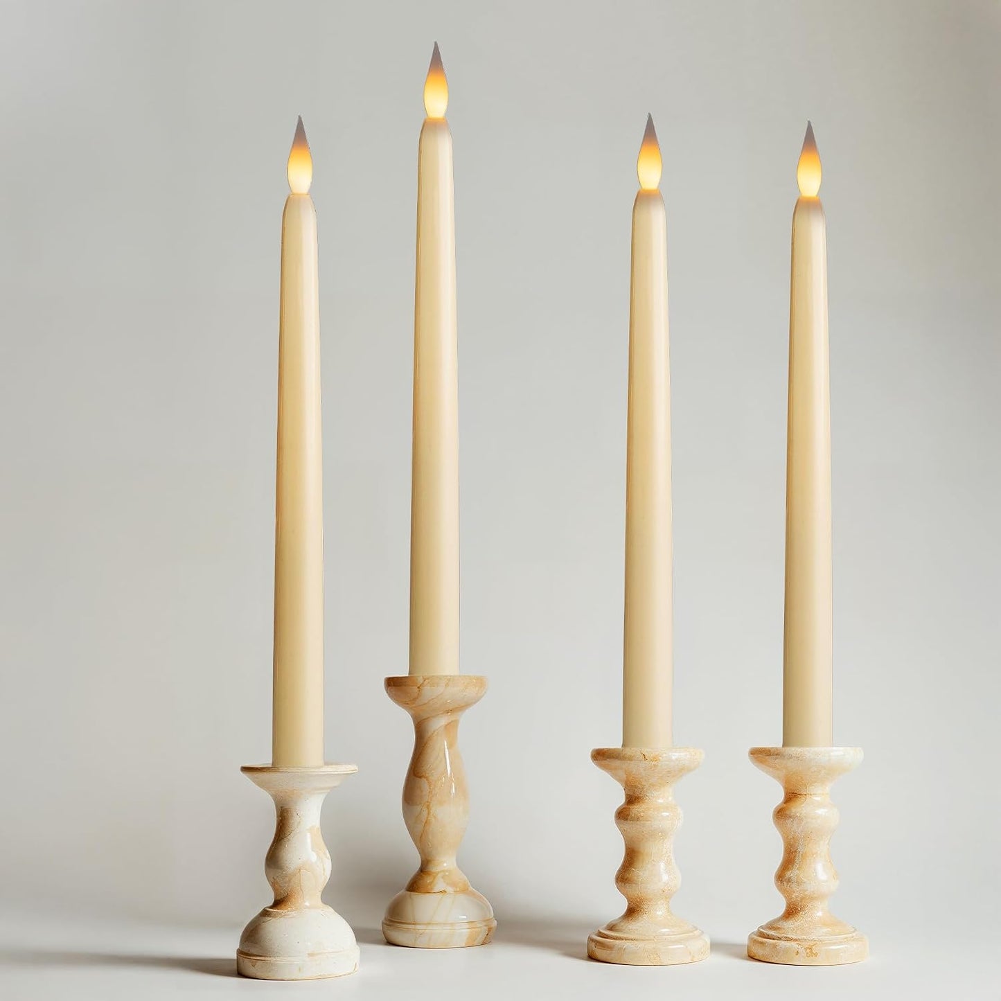 12 Pack, 11" Ivory Flameless LED Taper Flickering Candles Lights, Bottom On/Off Button (no Remote), Battery Operated