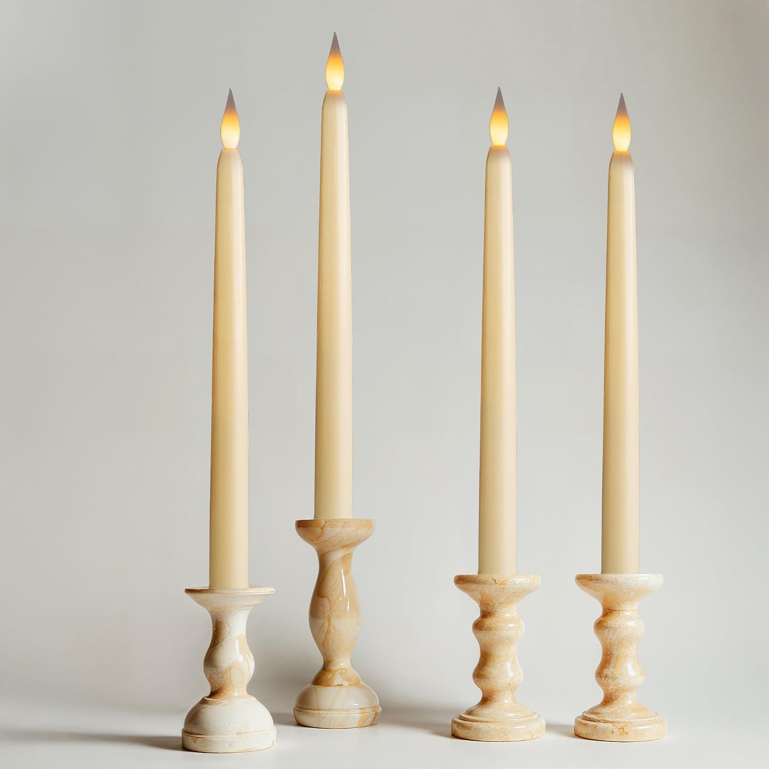 12 Pack, 11" Ivory Flameless LED Taper Flickering Candles Lights, Bottom On/Off Button (no Remote), Battery Operated