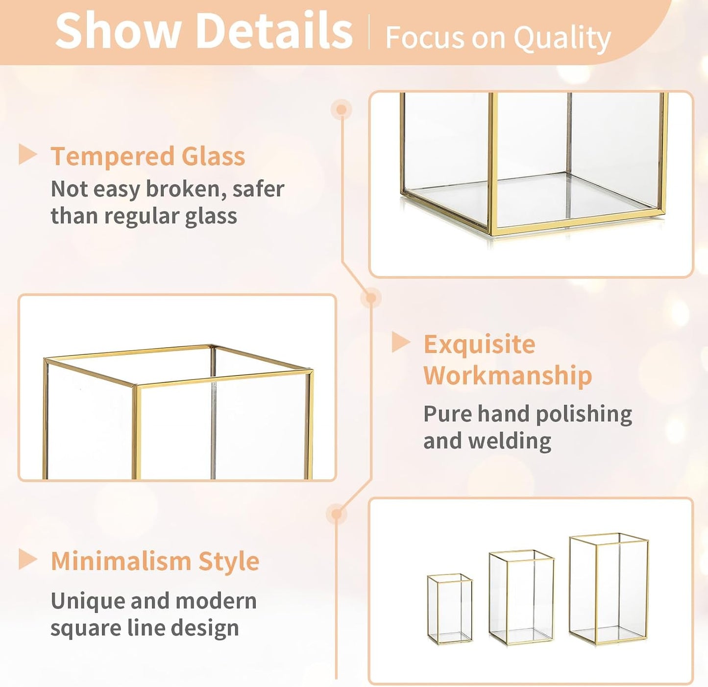 NUPTIO Hurricane Candle Holder Centerpieces: 6 Pcs Glass Candles Lantern | Gold Lantern with Metal Frame Modern Pillar