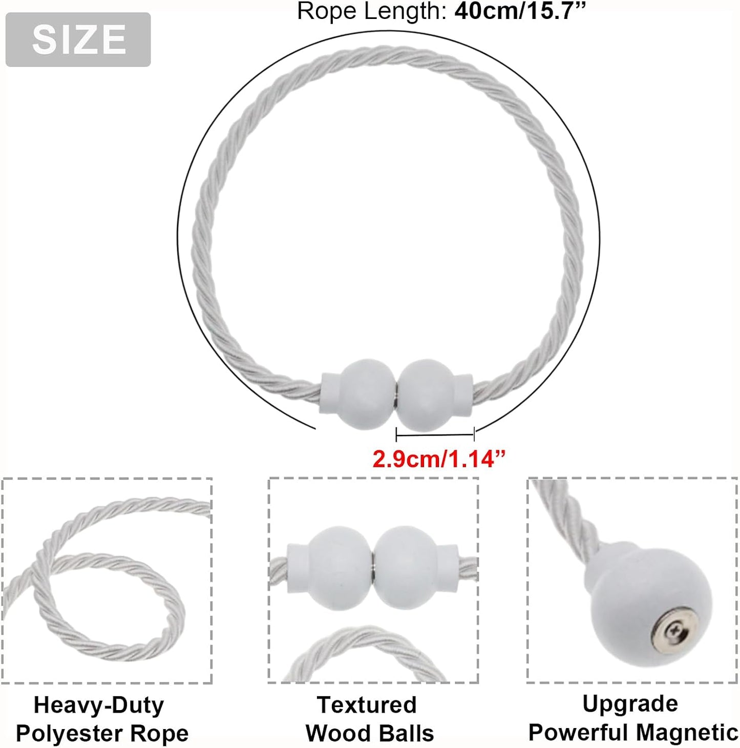 6Pcs Magnetic Curtain Tiebacks Modern Handmade Rope Curtain Tie Backs White | Decorative Drapes Weave Holdbacks for