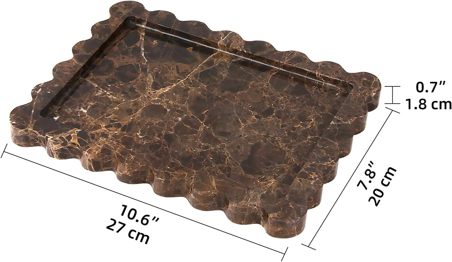 Scalloped Marble Decorative Tray / Light Emperador / 10.8 x 8 x 1.2 / Natural