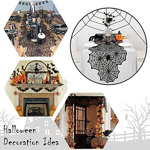 Halloween Table Runners for Halloween Decor - 4 Packs Vivid Polyester Black Lace Spider Web Table Runners 18 x 72 Inches for Halloween Masquerade Party Dinner Table Decorations