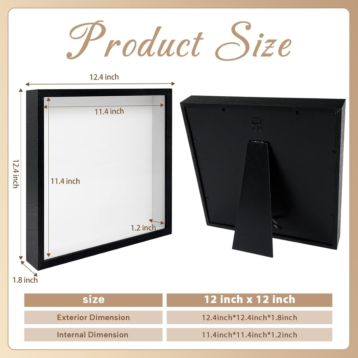 2 Pack 12x12 Shadow Box Frame Deep Shadow Boxes Display Cases with Stand | Wood Shadowbox Display on Tabletop or Wall