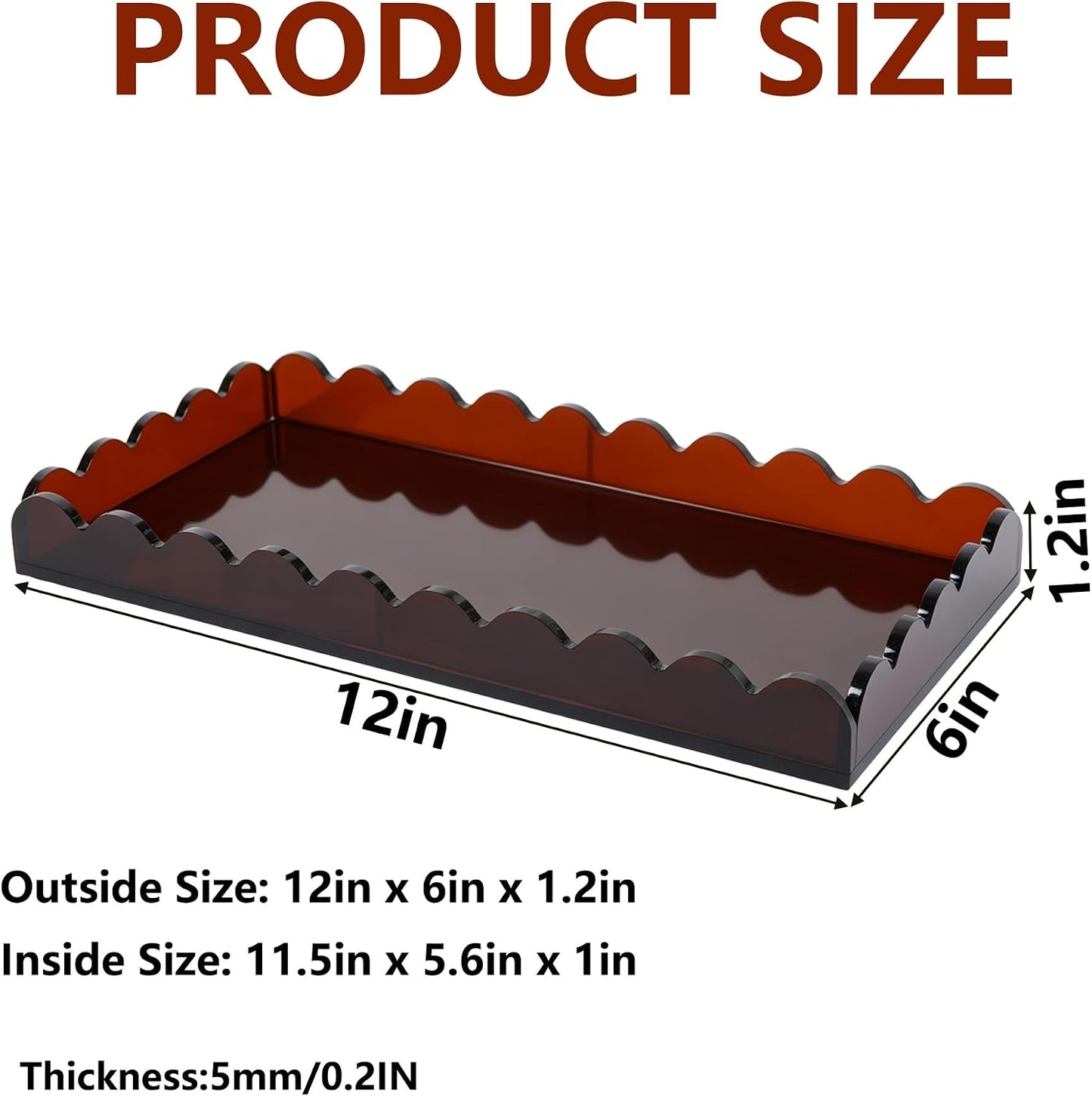 Amber Scalloped Acrylic Tray 5mm Thicken for Vanity Makeup / Scalloped Amber / 12 x 6 x 1.2