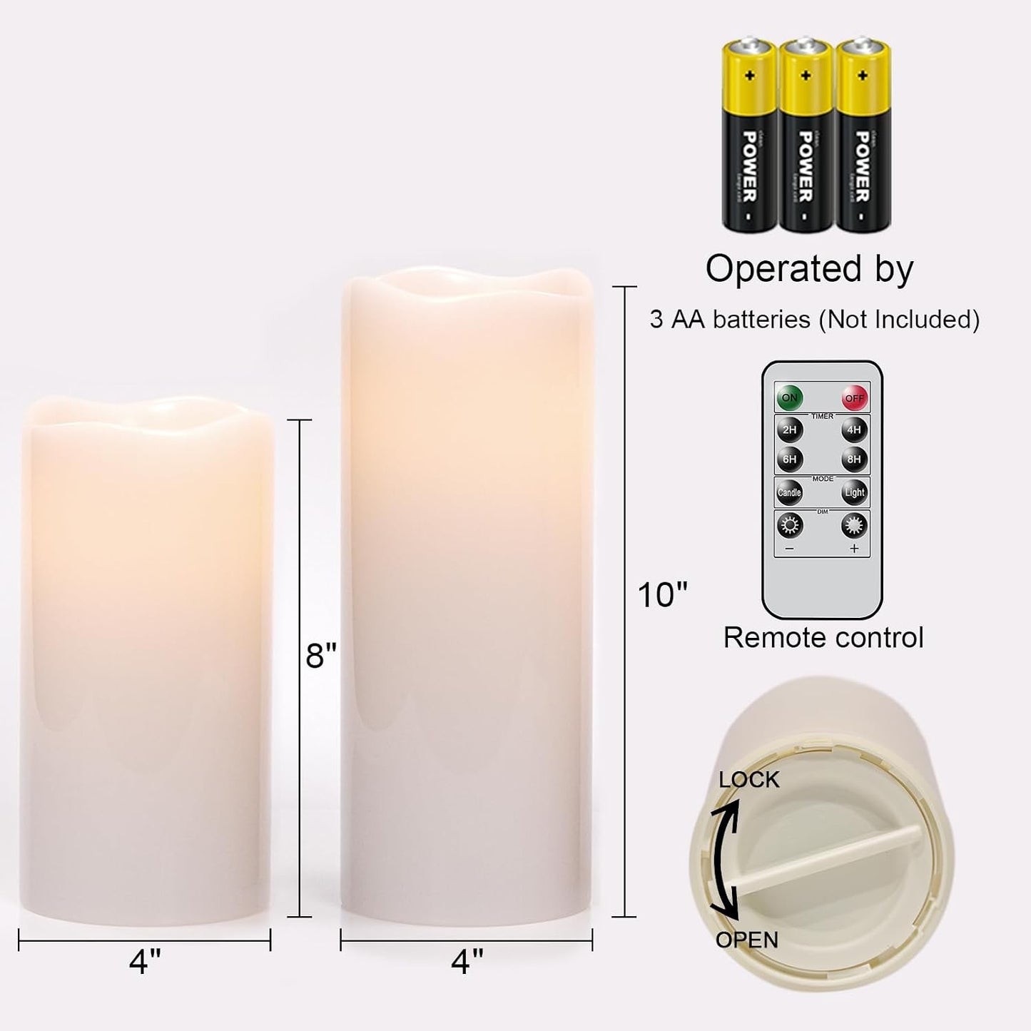 Eldnacele 8" 10"x4" Large Waterproof Outdoor Flameless Candles Remote Timer | Battery Operated Candles LED Flickering