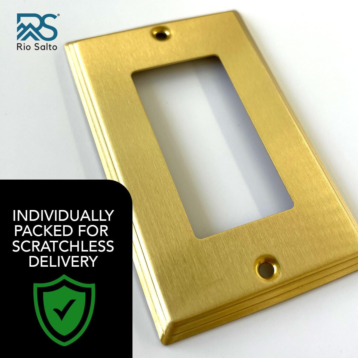 Rio Salto MIDSIZE BRASS Deco Collection Brushed Brass Gold Rocker Light Switch Wall Plate Outlet Cover Metal Single