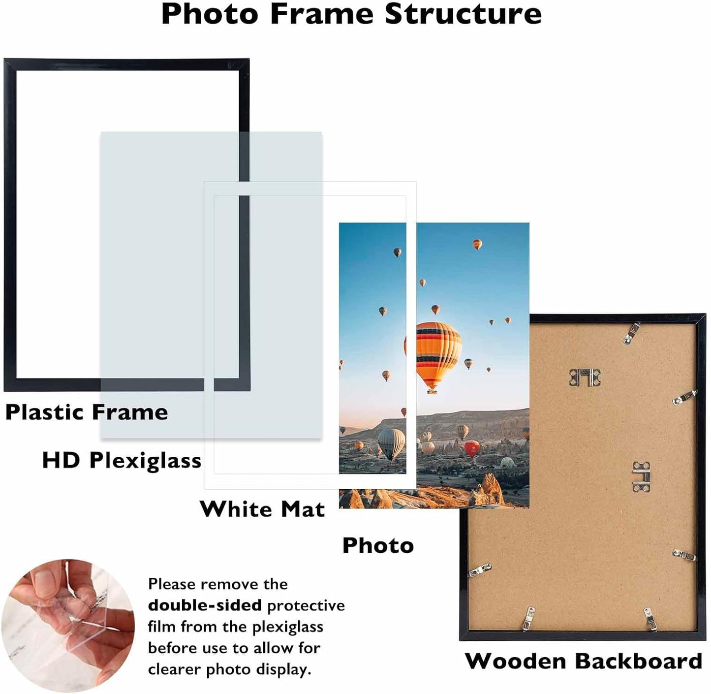 JCJMY 12x16 Picture Frame Set of 4 Black with 11x14 Mat, Display Photo 11x14 with Mat or 12 x 16 Without Mat, Wall