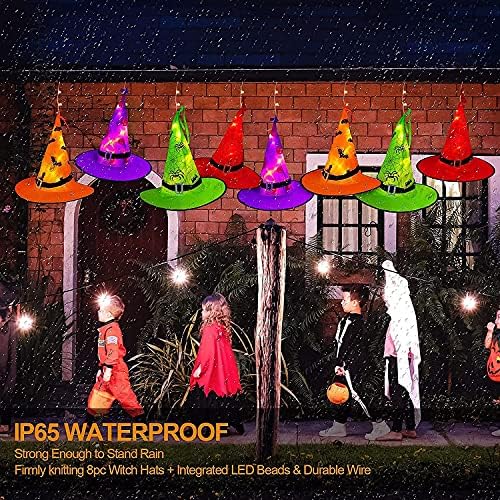 MZD8391 44FT 104LED Halloween Decoration, 8PC Lighted Hanging Witch Hats